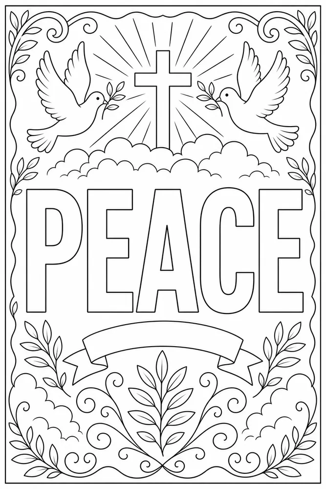Bible Quotes Peace text frame coloring page