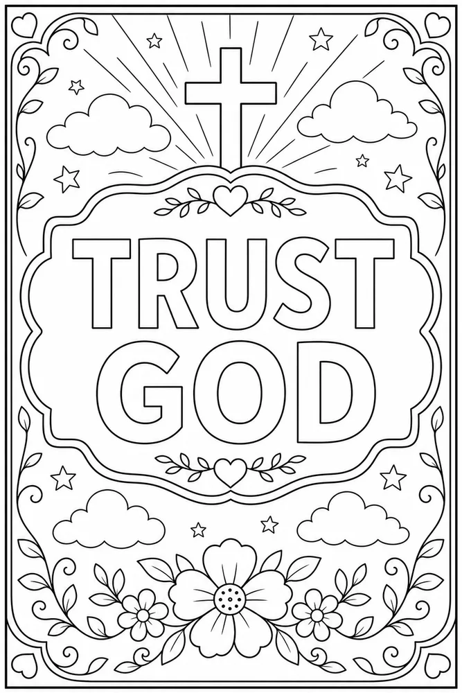 Bible Quotes Trust god text frame coloring page