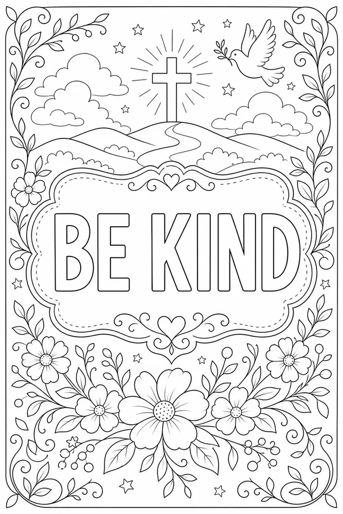 Bible Scripture Be kind text frame coloring page