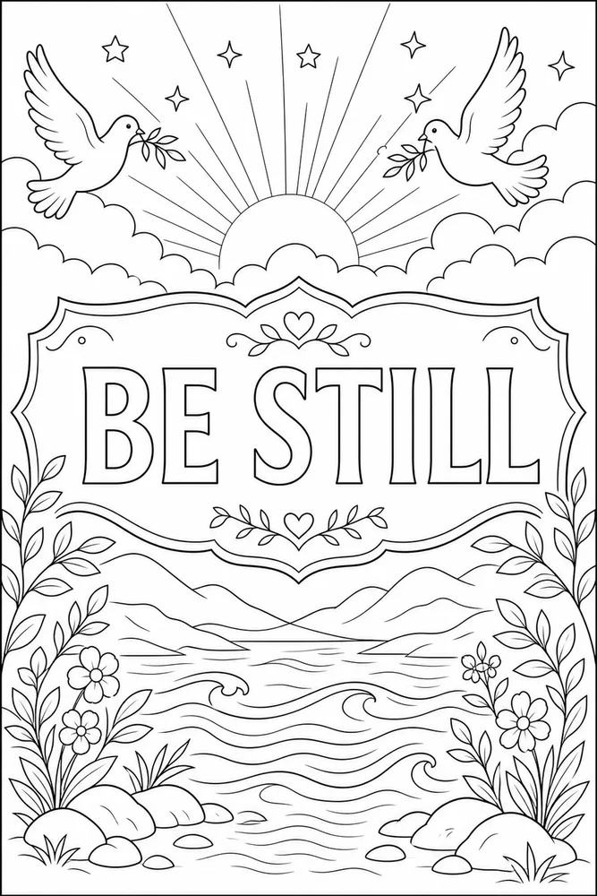 Bible Scripture Be still text frame coloring page