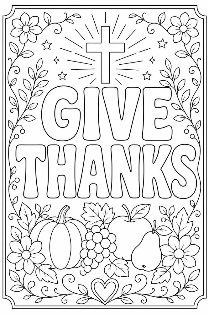 Bible Scripture Give thanks text frame coloring page