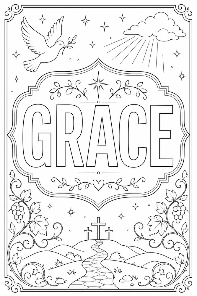 Bible Scripture Grace text frame coloring page