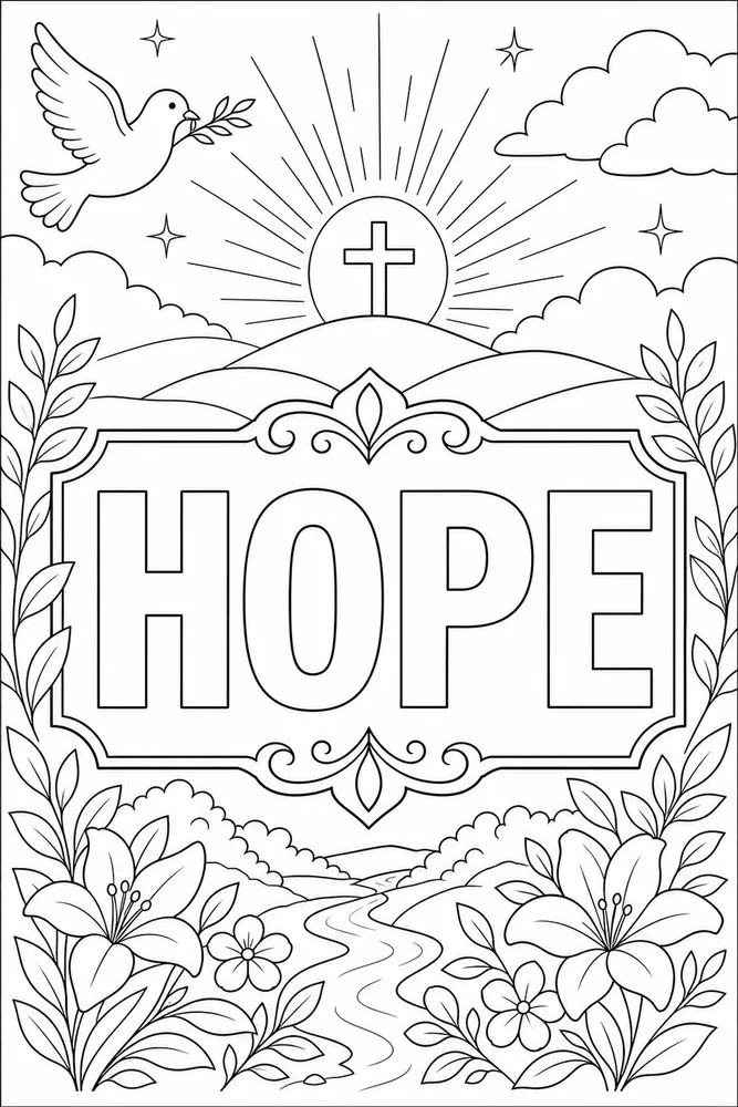 Bible Scripture Hope text frame coloring page
