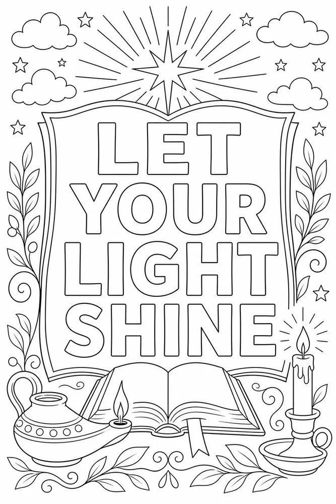 Bible Scripture Let your light shine text frame coloring page