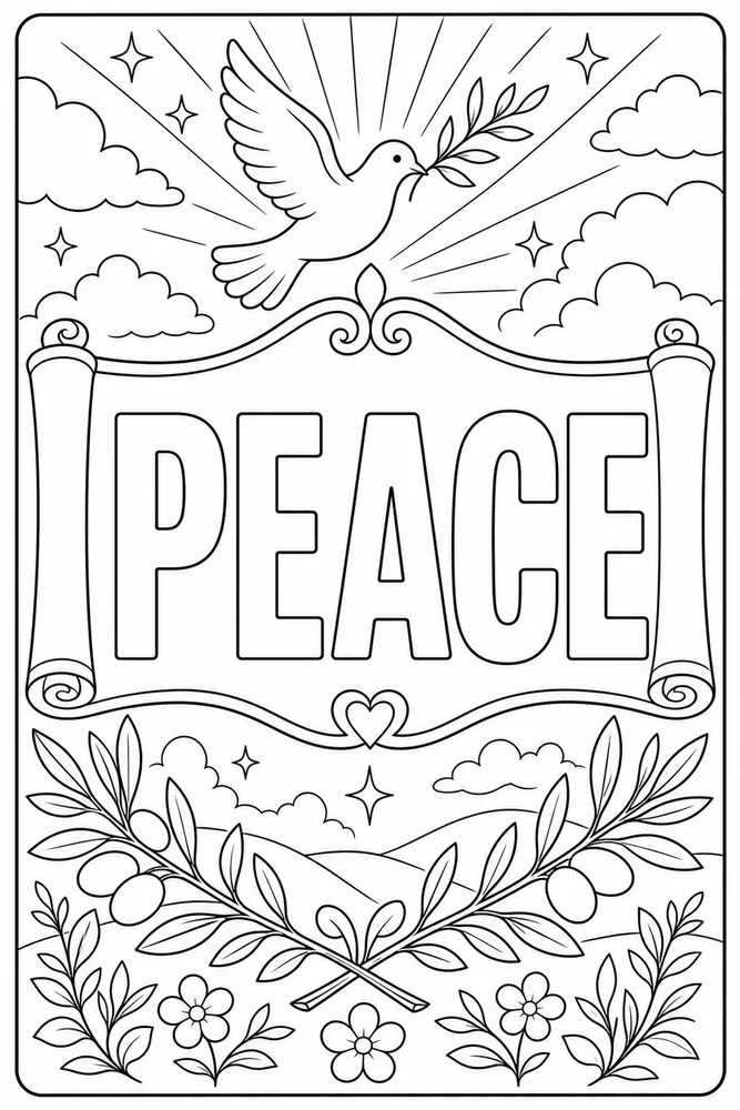 Bible Scripture Peace text frame coloring page