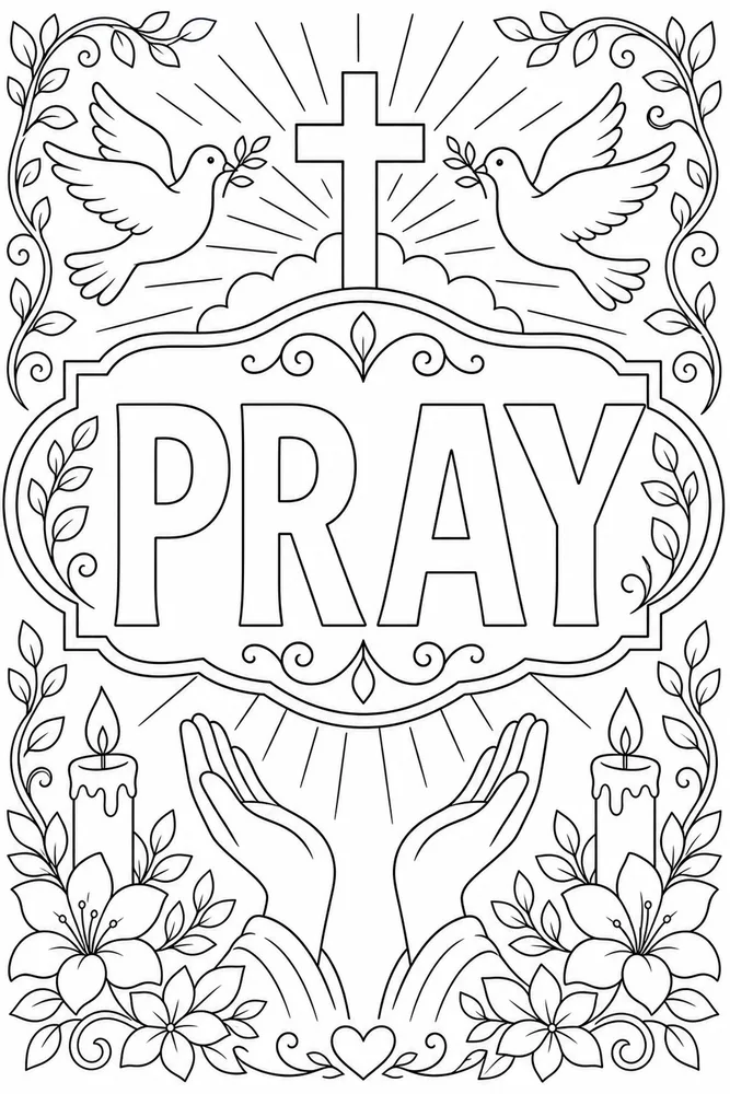 Bible Scripture Pray text frame coloring page