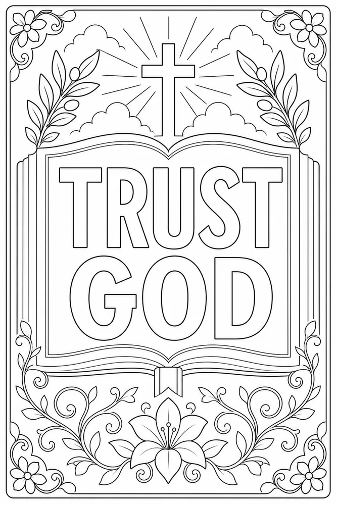 Bible Scripture Trust god text frame coloring page