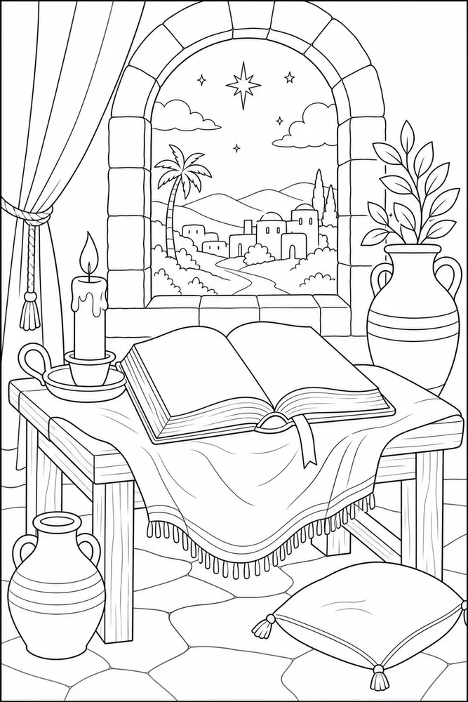 Bible Story Bible story candle and book coloring page
