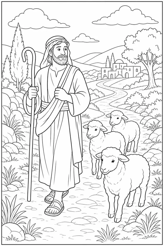 Bible Story Bible story shepherd path coloring page