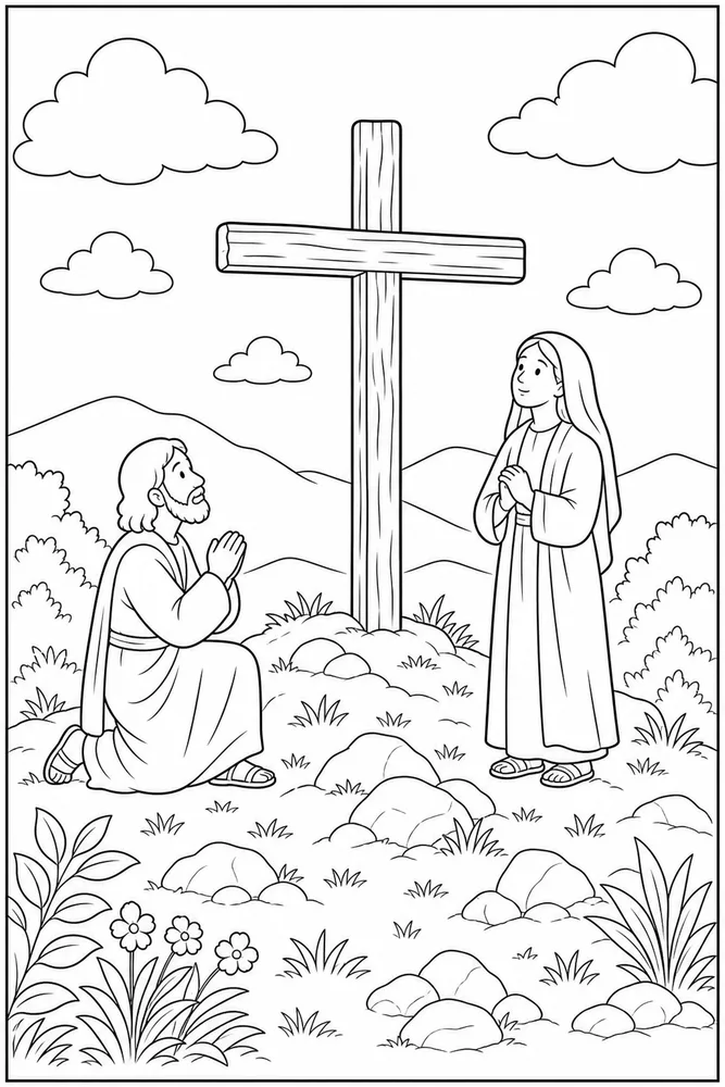 Bible Story Bible story simple cross frame coloring page