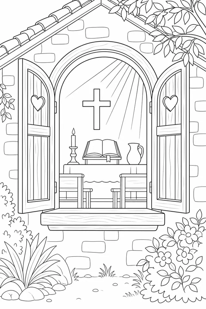 Bible Story Bible story small church window coloring page