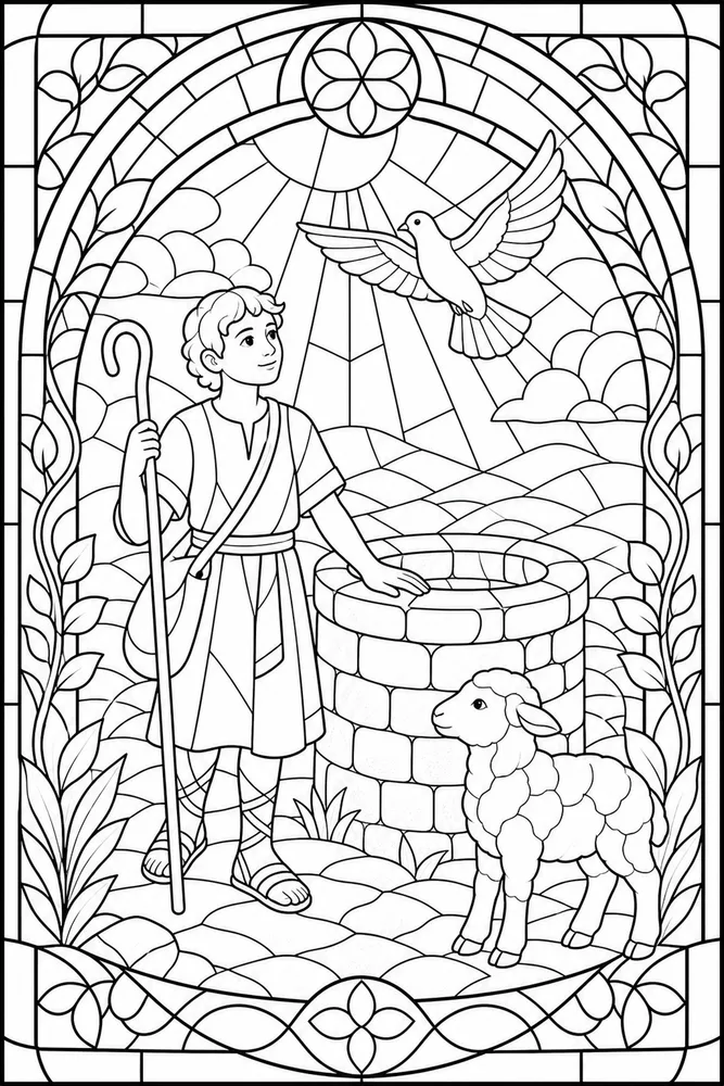 Bible Story Bible story stained glass pattern coloring page