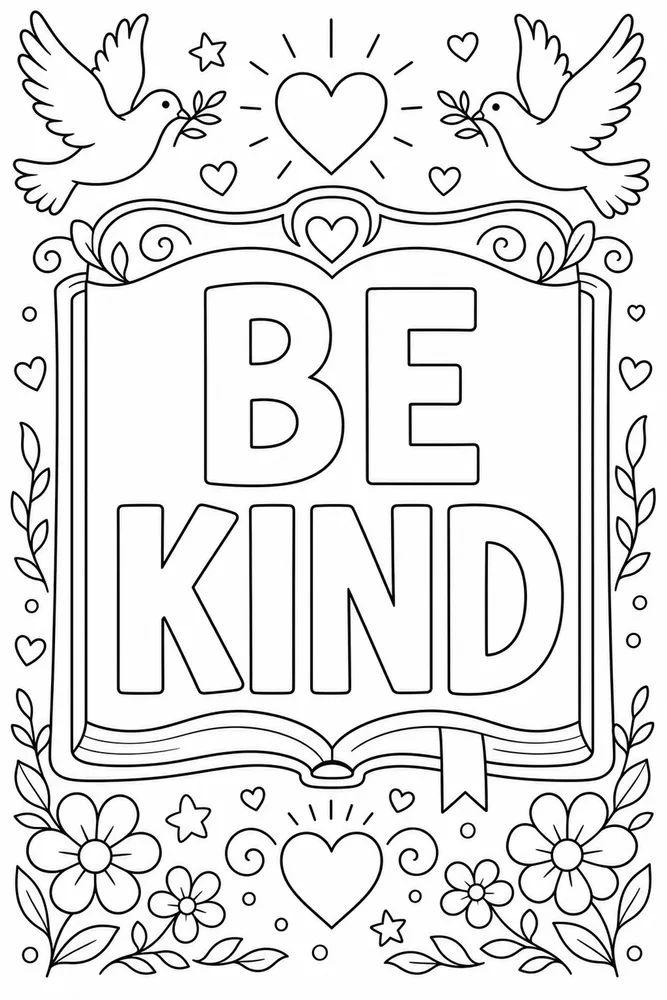 Bible Verse Be kind text frame coloring page