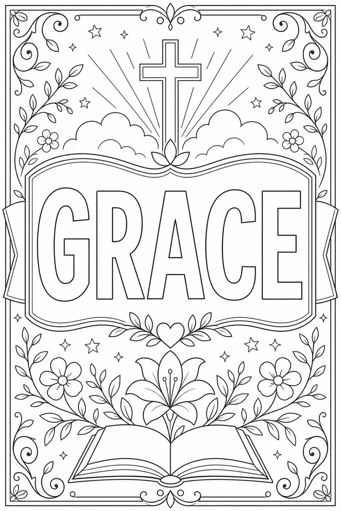 Bible Verse Grace text frame coloring page