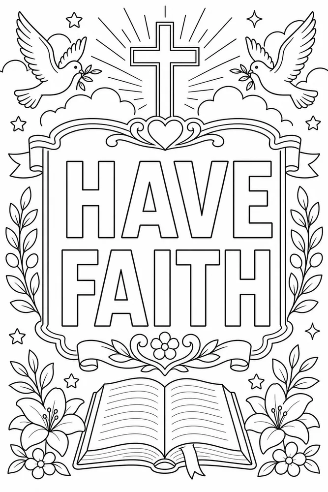 Bible Verse Have faith text frame coloring page