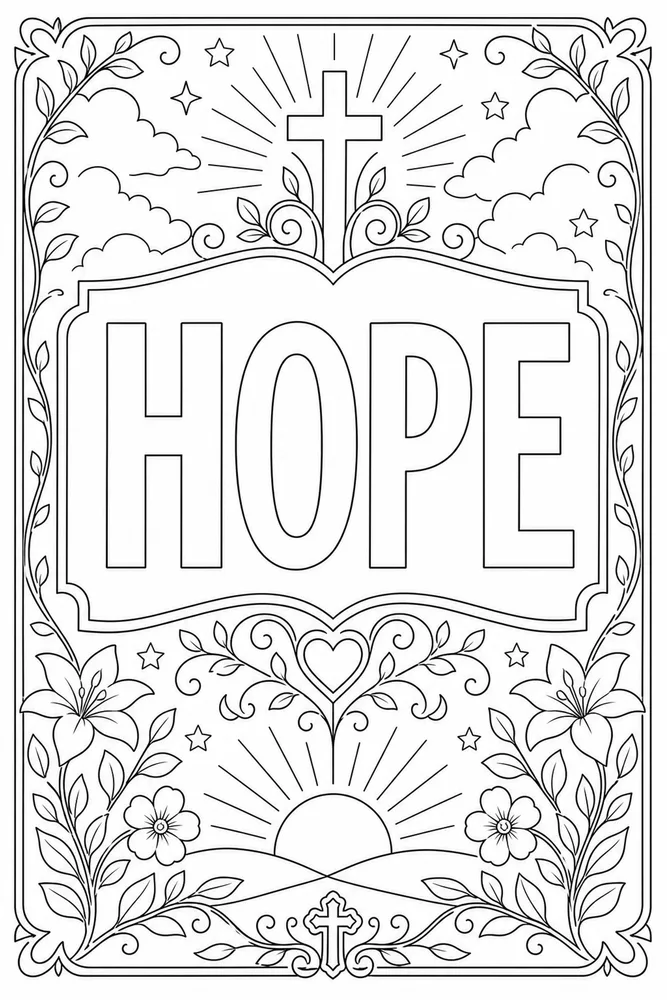 Bible Verse Hope text frame coloring page