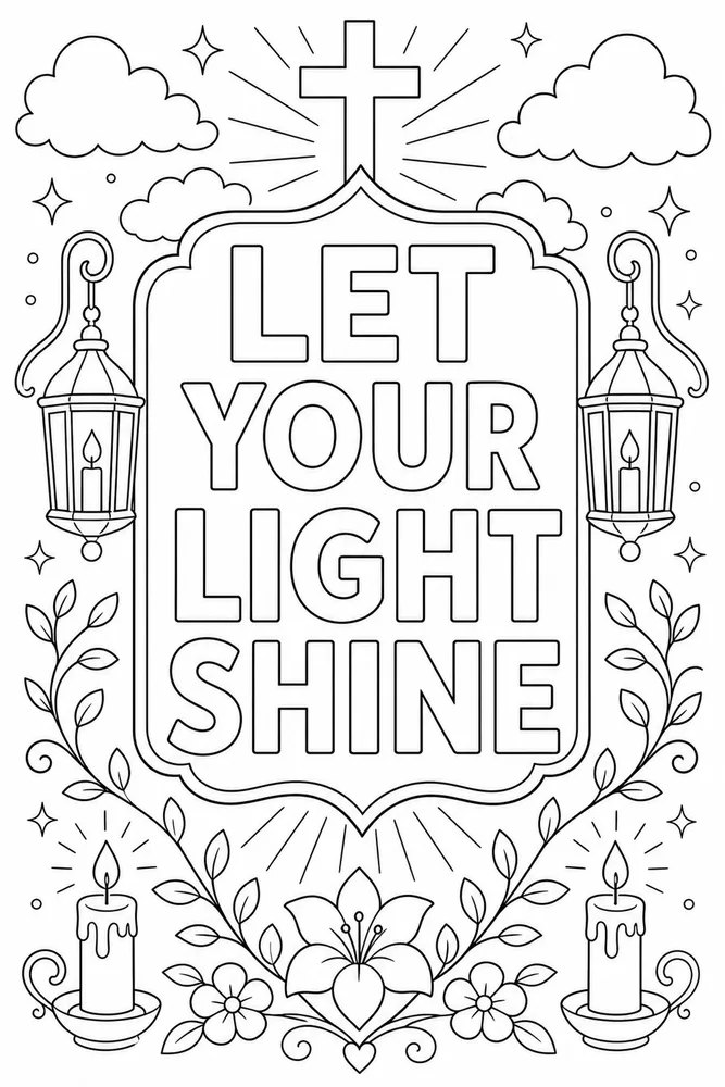 Bible Verse Let your light shine text frame coloring page