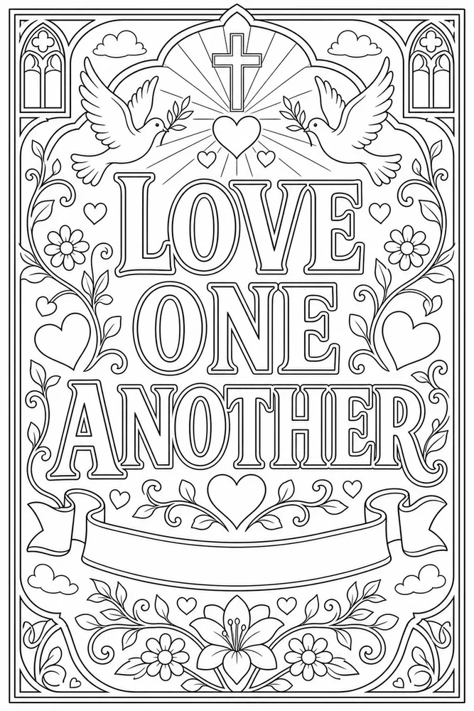 Bible Verse Love one another text frame coloring page