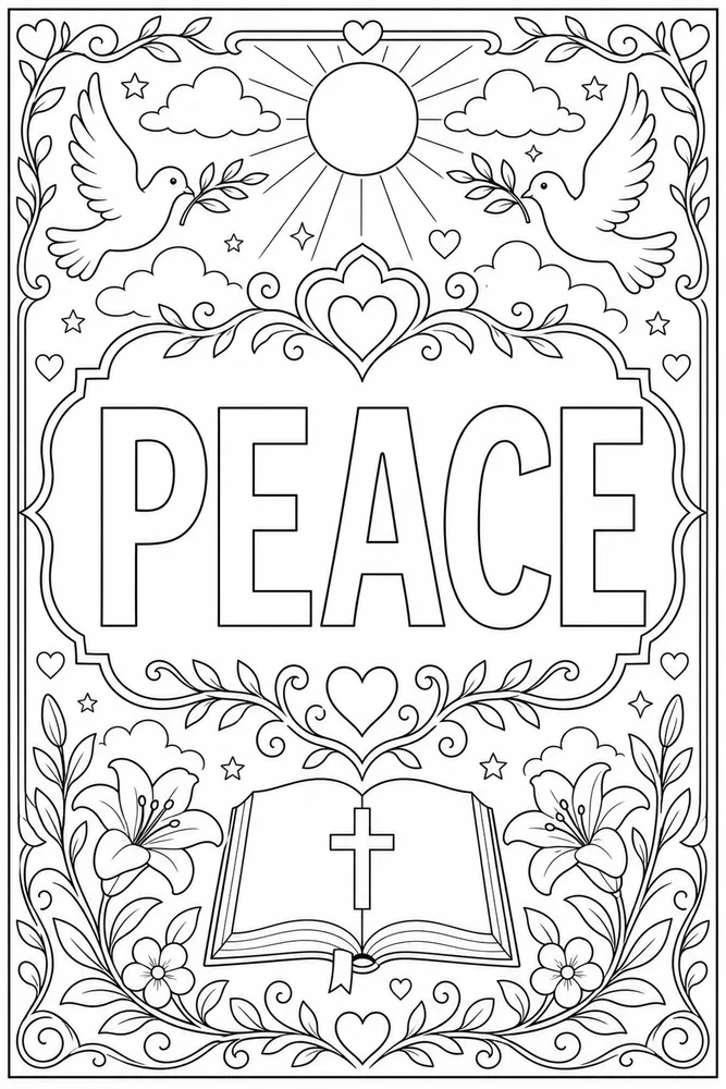 Bible Verse Peace text frame coloring page