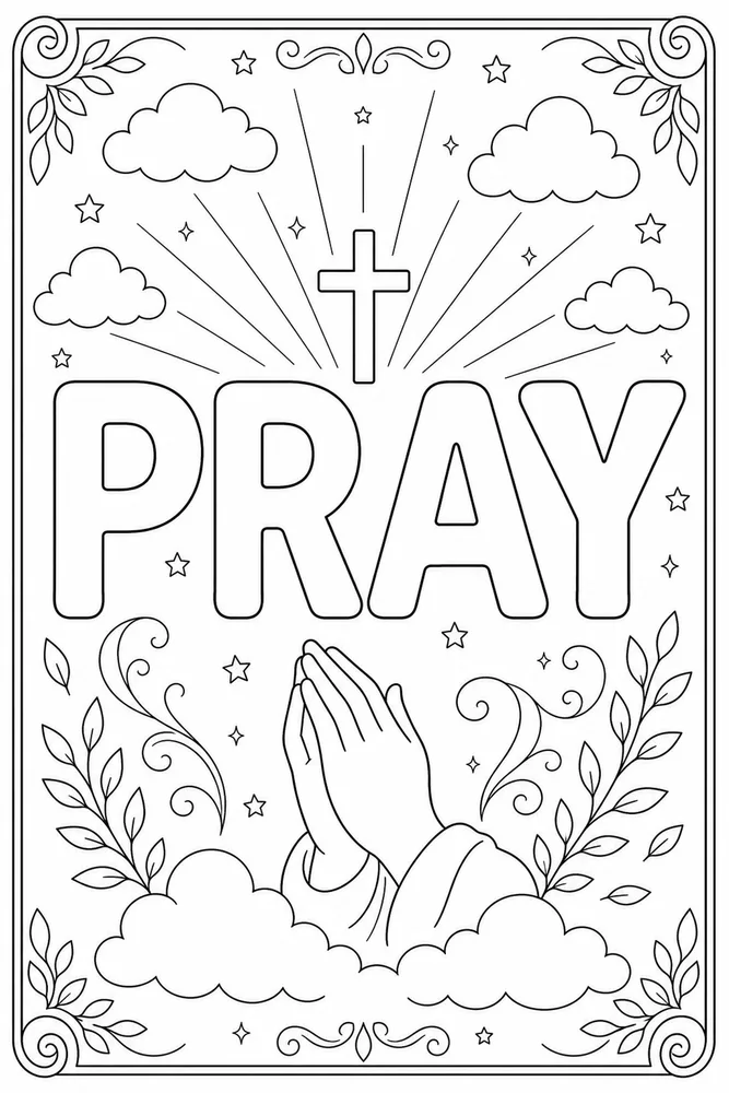 Bible Verse Pray text frame coloring page