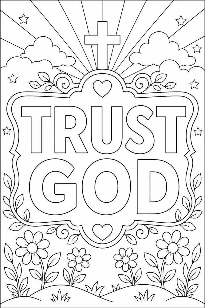 Bible Verse Trust god text frame coloring page