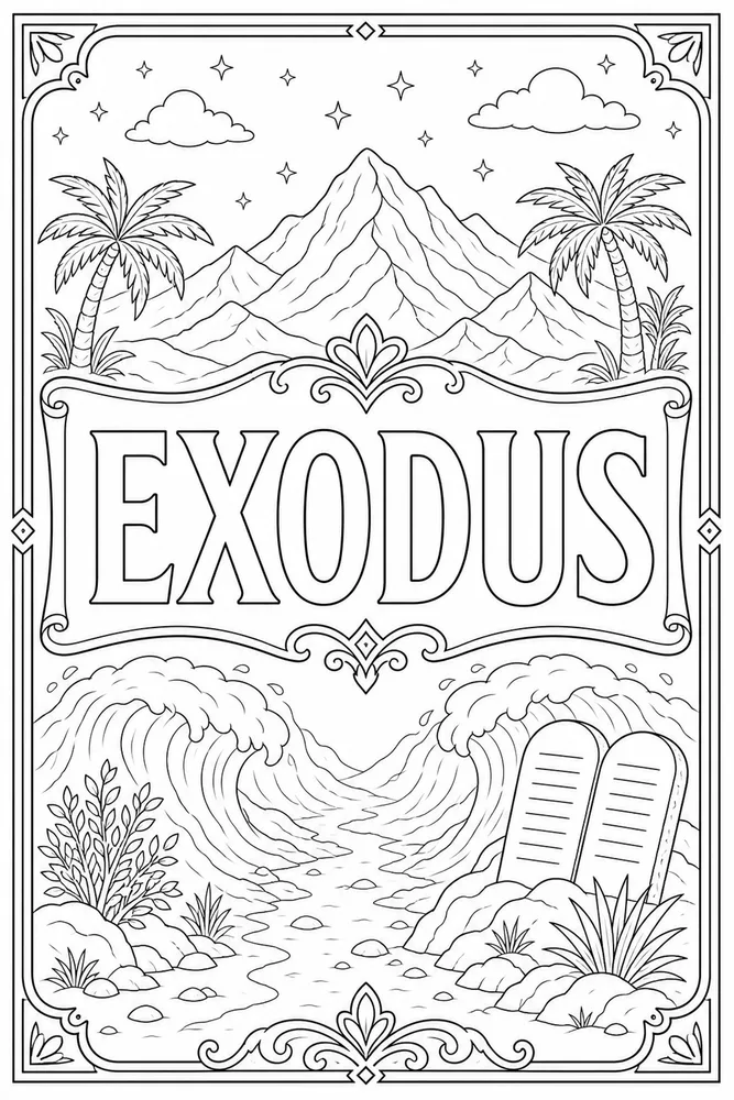 Books of the Bible Exodus book frame coloring page