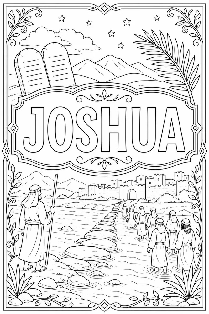 Books of the Bible Joshua book frame coloring page