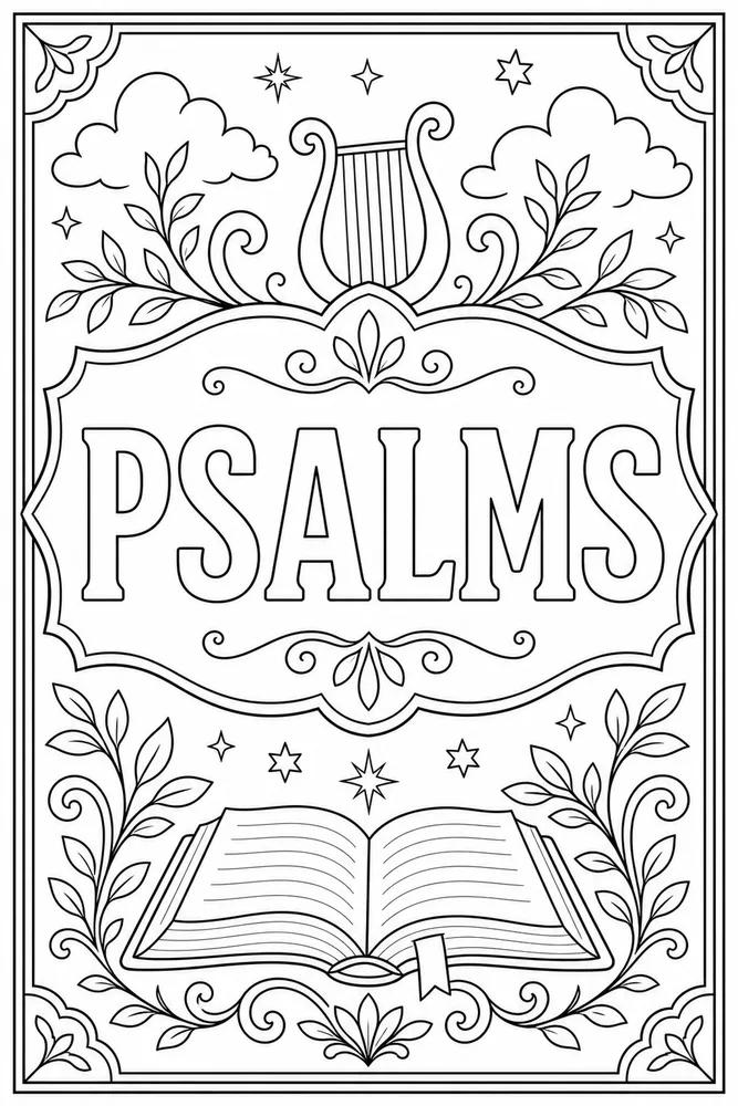 Books of the Bible Psalms book frame coloring page