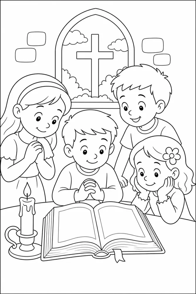 Children Bible Children bible candle and book coloring page