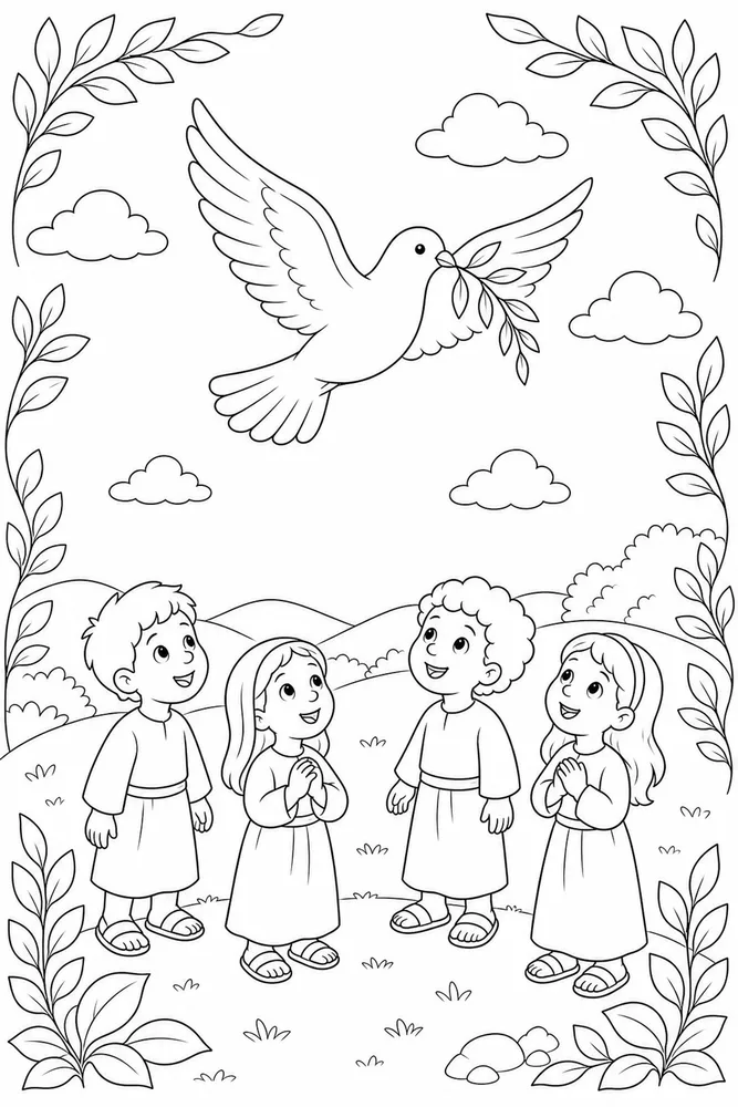 Children Bible Children bible dove and olive branch coloring page
