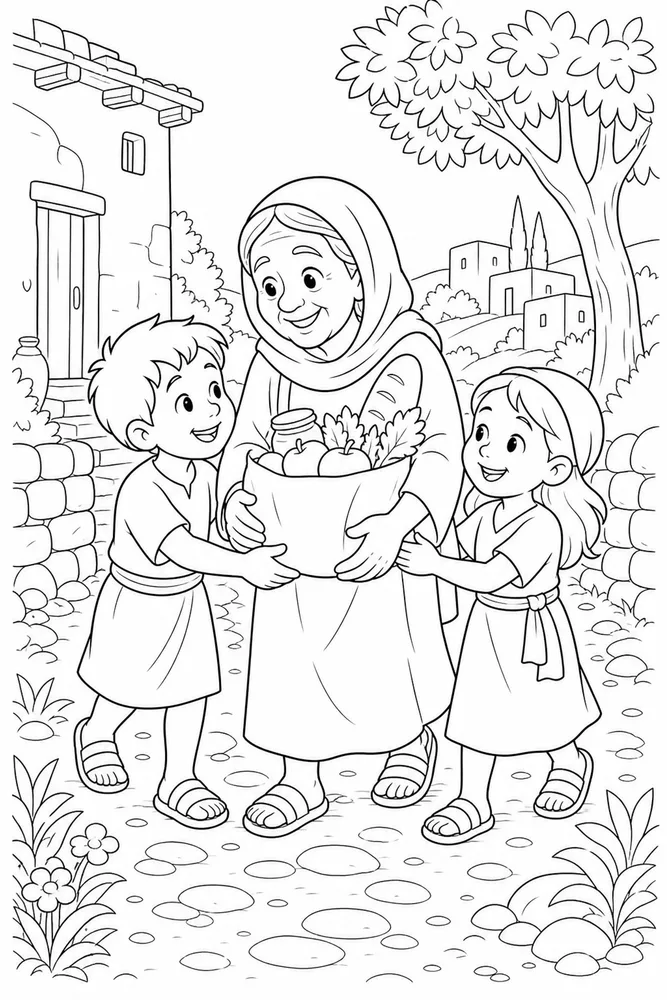 Children Bible Children bible kindness scene coloring page