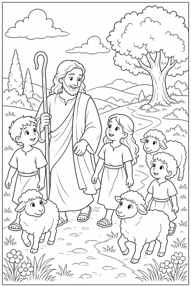 Children Bible Children bible shepherd path coloring page