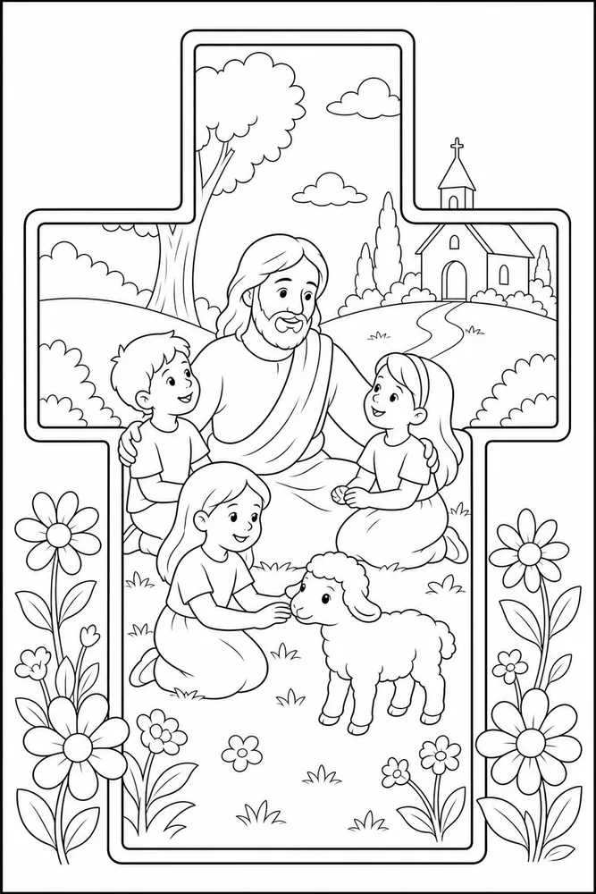 Children Bible Children bible simple cross frame coloring page