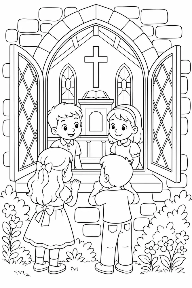 Children Bible Children bible small church window coloring page