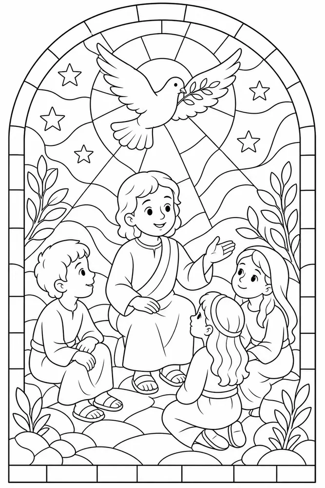Children Bible Children bible stained glass pattern coloring page