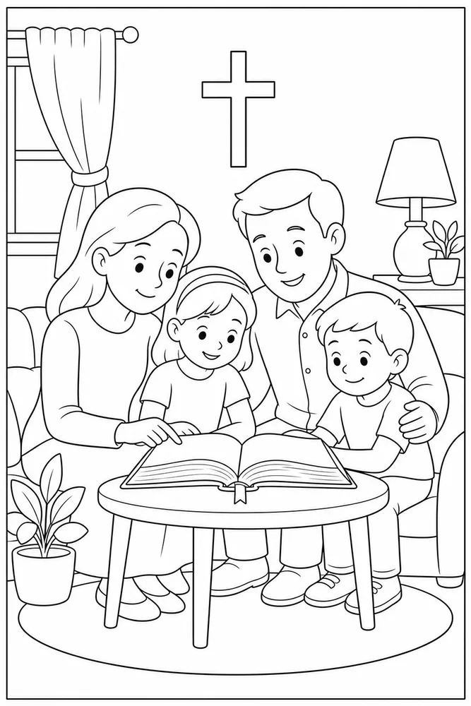 Preschool Bible Preschool bible family reading coloring page