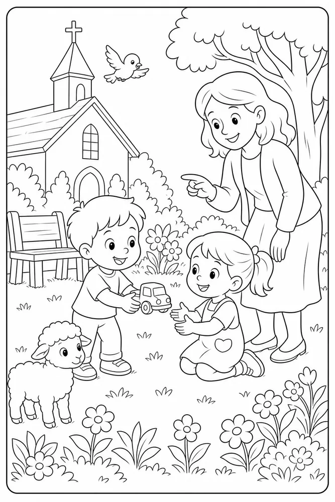 Preschool Bible Preschool bible kindness scene coloring page