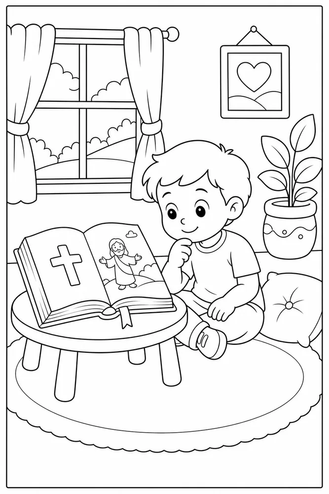 Preschool Bible Coloring Pages preview: Preschool Bible Preschool bible open book table coloring page