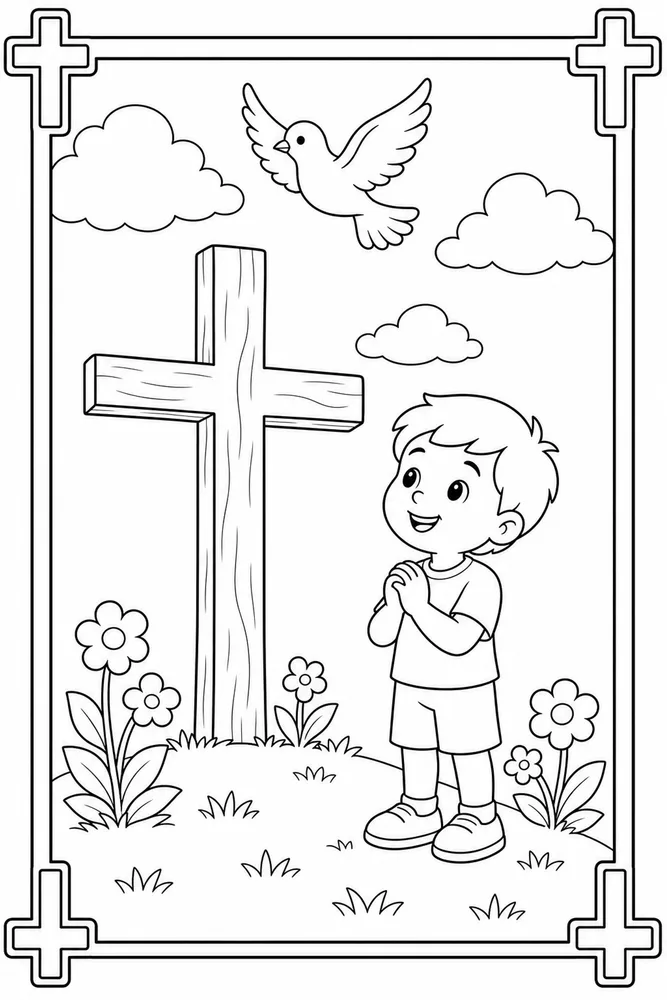 Preschool Bible Preschool bible simple cross frame coloring page