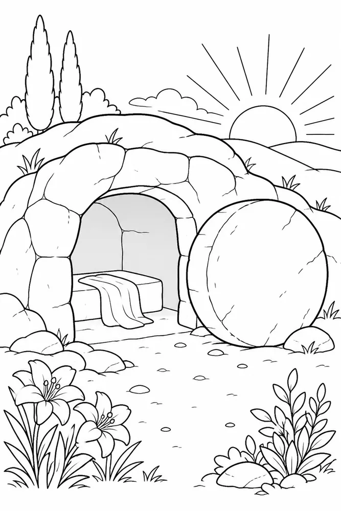 Simple Bible Empty Tomb printable coloring page
