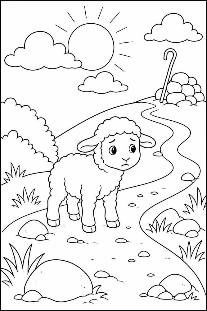 Simple Bible Lost Sheep Bible printable coloring page