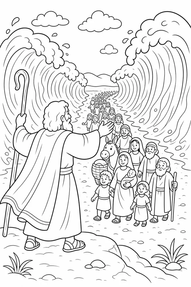 Simple Bible Moses Red Sea Parting printable coloring page