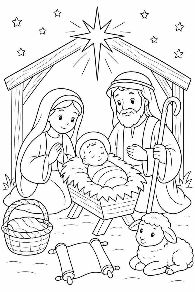 Simple Bible Nativity Bible printable coloring page