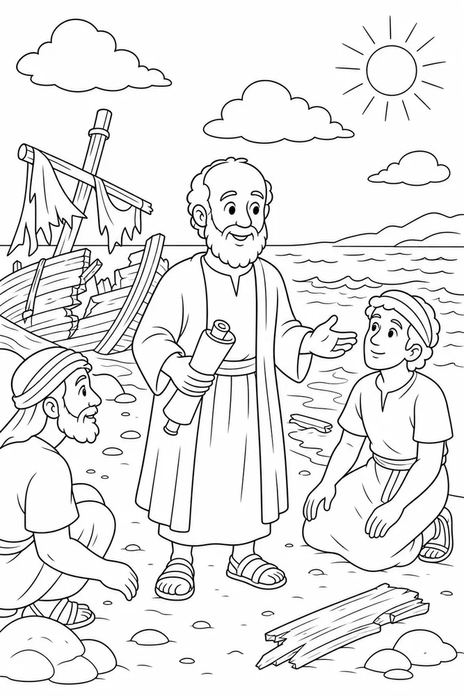 Simple Bible Paul Shipwreck Bible printable coloring page