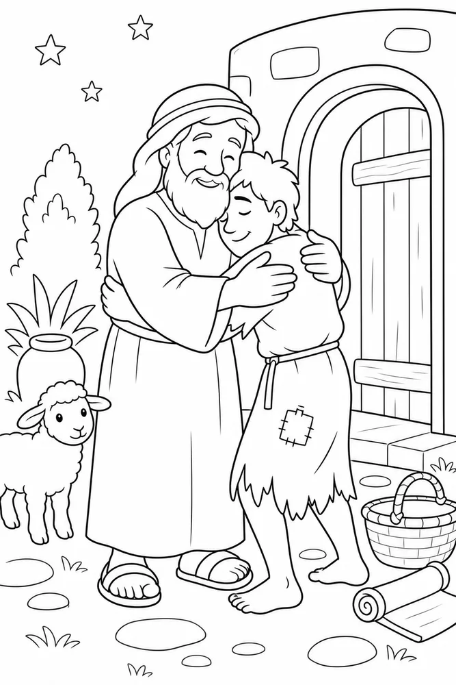 Simple Bible Prodigal Son printable coloring page