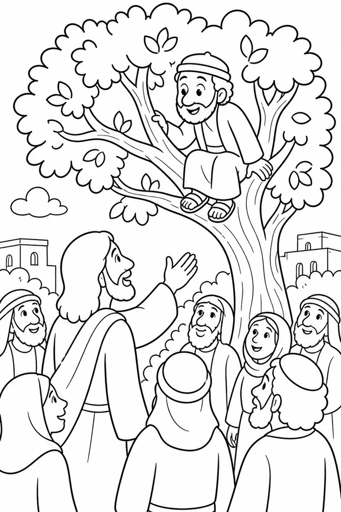Simple Bible Zacchaeus Tree printable coloring page