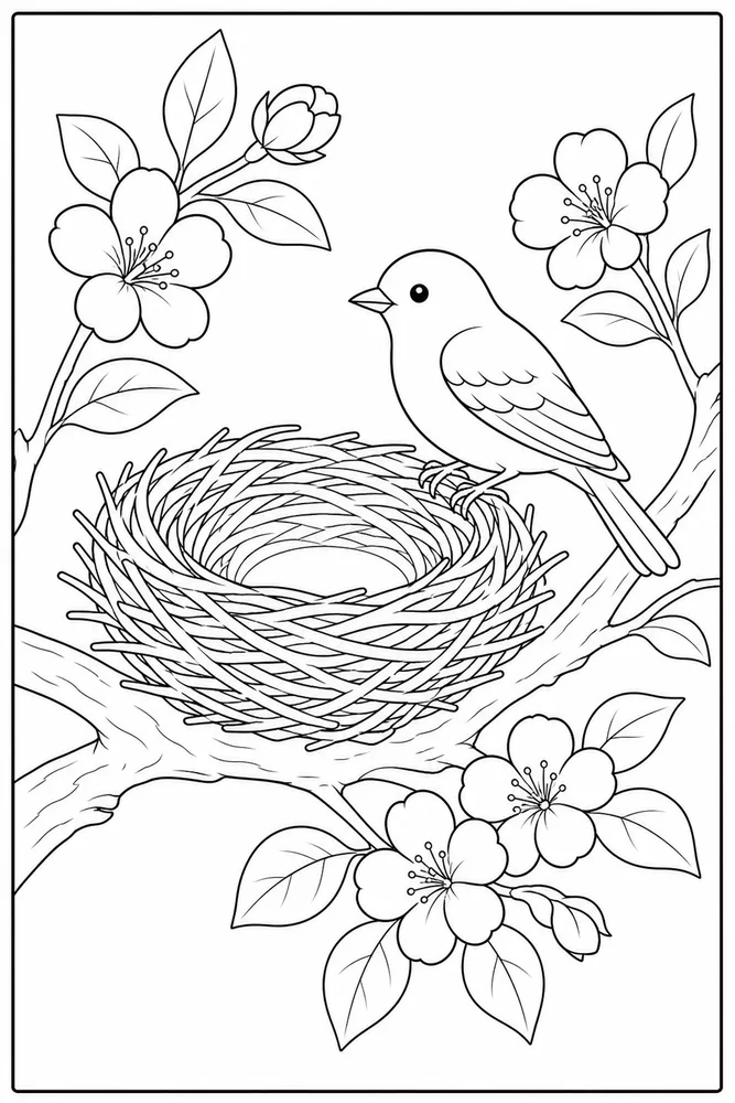 Bird Nest Bird nest flower perch coloring page