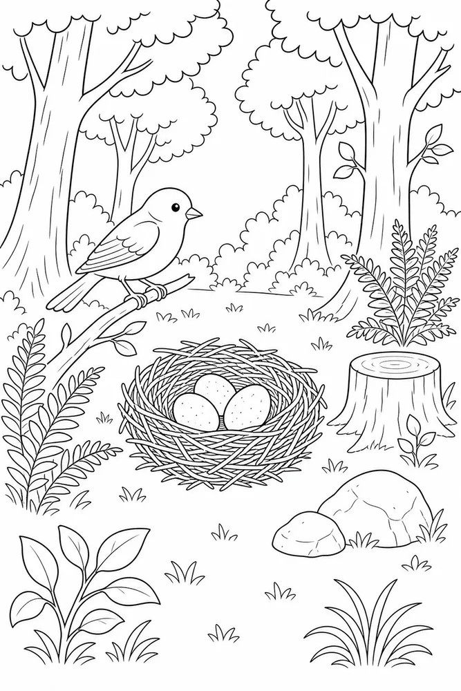 Bird Nest Bird nest forest clearing coloring page