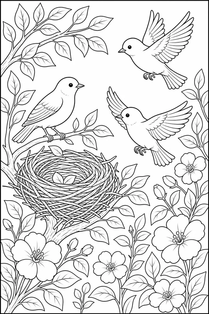 Bird Nest Bird nest garden flight coloring page
