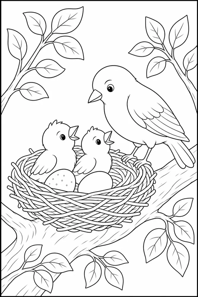 Bird Nest Bird nest nest scene coloring page